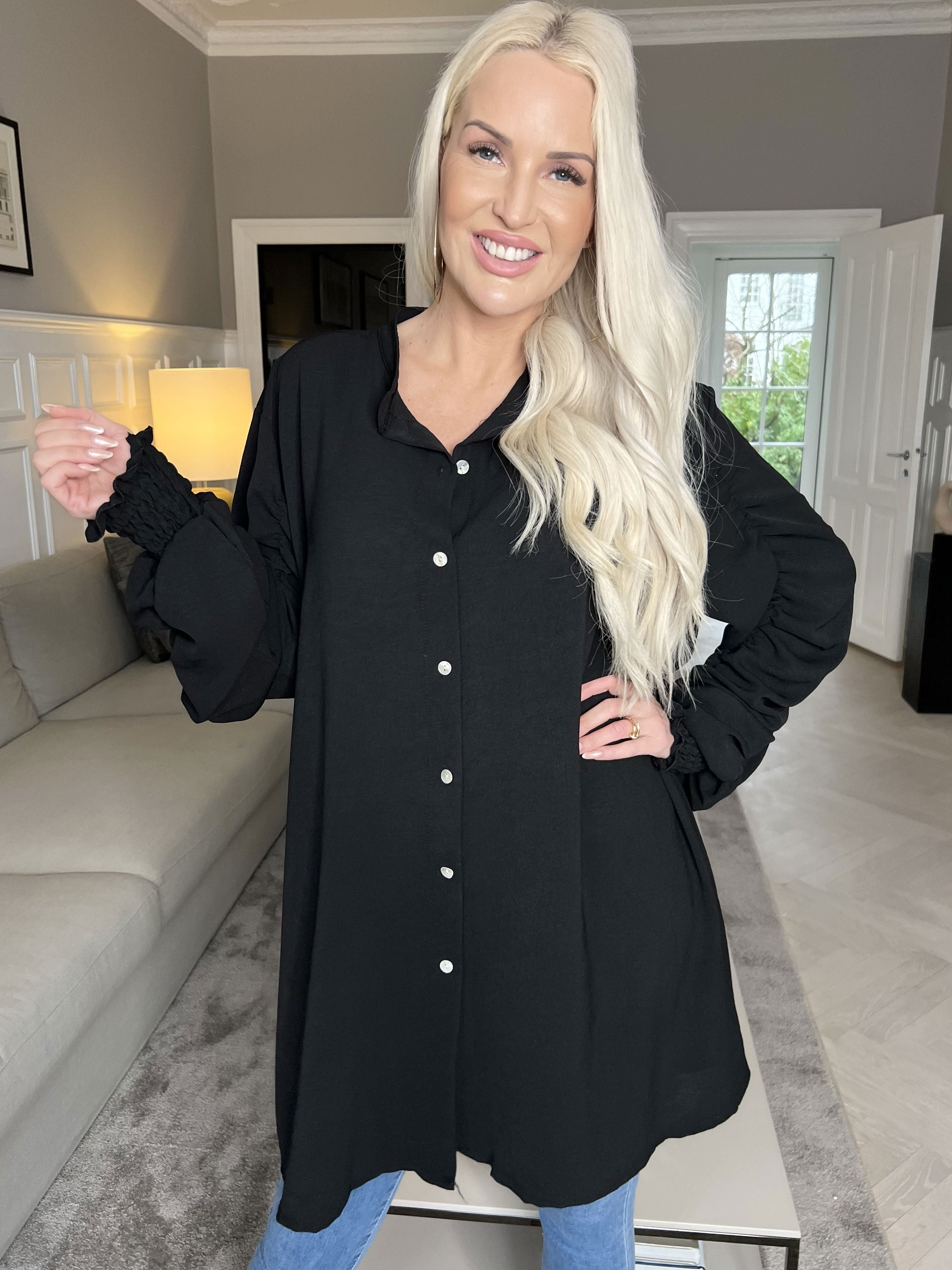 Athena - Lang skjorte med rynk på ærmerne